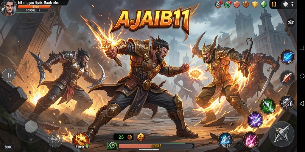 Gameplay AJAIB11 menampilkan pertarungan seru antara karakter dengan gerakan spektakuler.