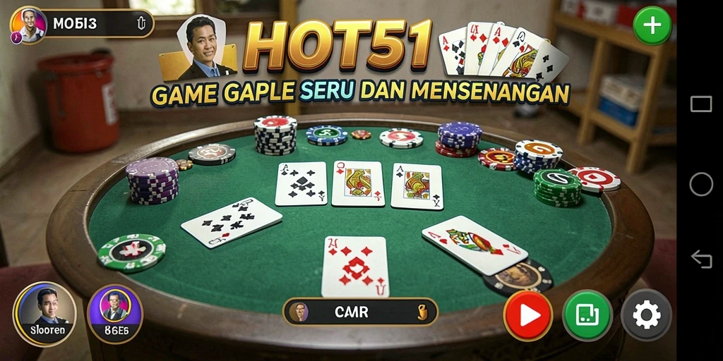 Tampilan gameplay HOT51 dengan suasana permainan Gaple yang mengasyikkan.