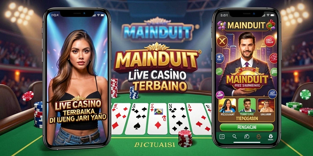 Screenshot gameplay Live Casino menunjukkan dealer profesional dan suasana kasino yang hidup.