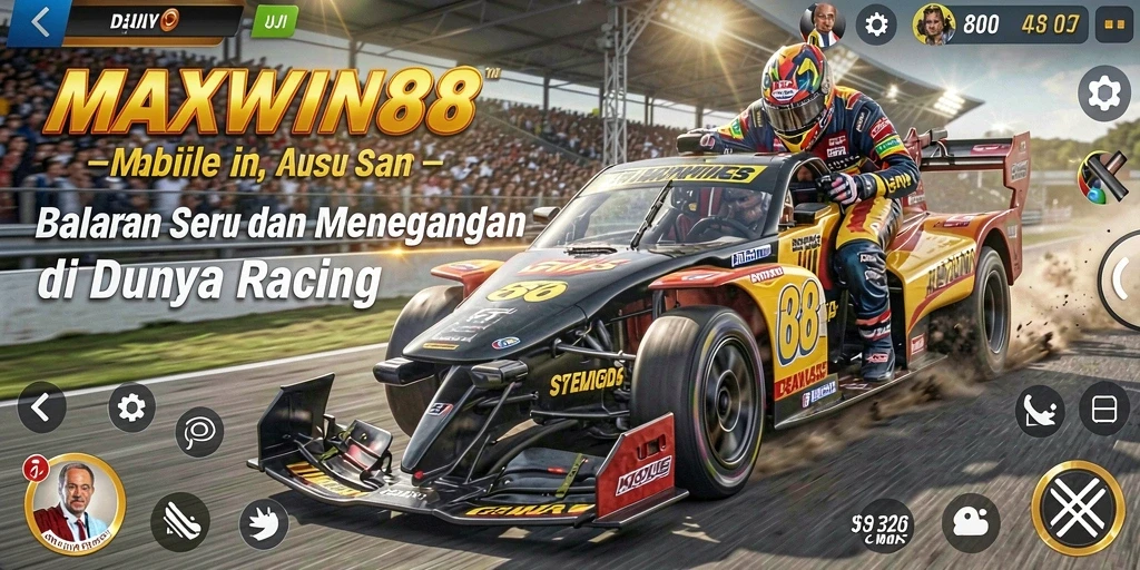 Screenshot gameplay MAXWIN88 menampilkan aksi balapan yang mendebarkan.