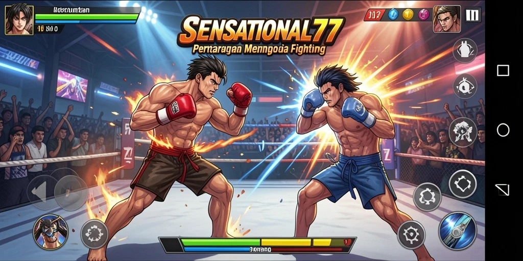 Tampilan gameplay menegangkan di arena pertarungan SENSATIONAL77.