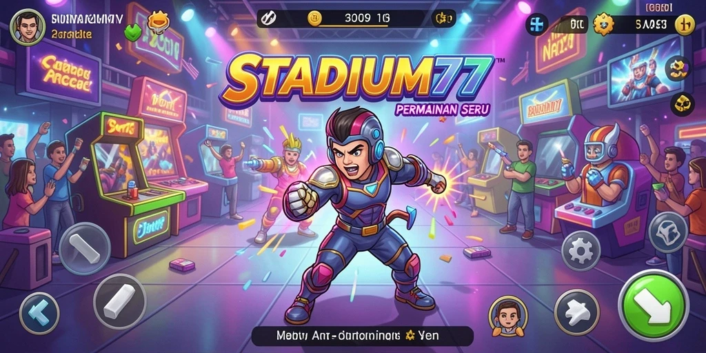Screenshot utama STADIUM77 menunjukkan gameplay seru dan menantang.