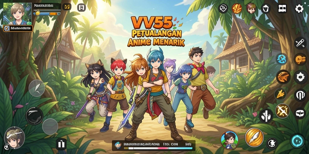 Screenshot utama VV55 menampilkan pertarungan seru dalam dunia anime.