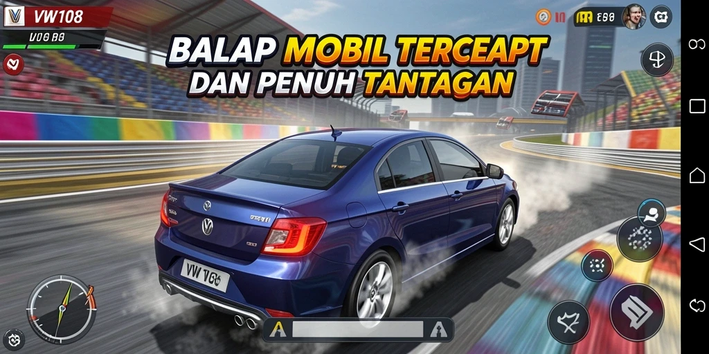 Tampilan gameplay balap mobil di VW108 sangat menarik dan dinamis.